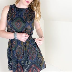 Yarou | Boho Aztec Southwestern Fit & Flare Dress